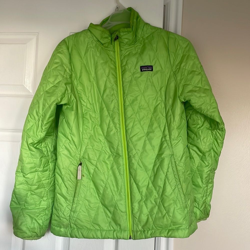 Patagonia Lime Green Puffy Puff Puffer Jacket Coat Size XL Kids 14